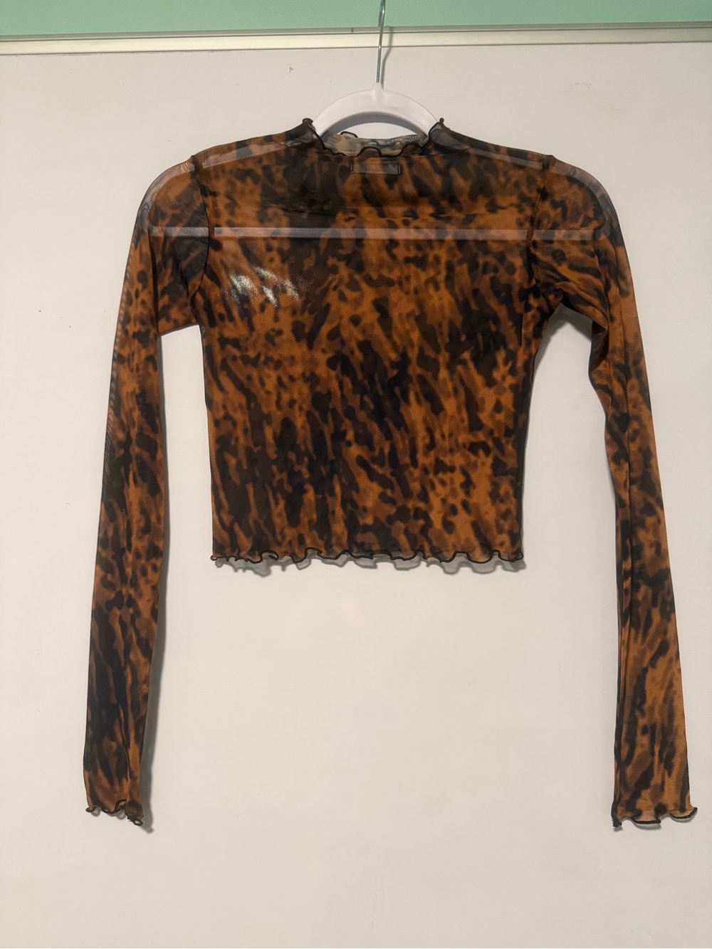 RESA Brown and Black Sheer Animal-Print Long Sleeve Mesh Top
